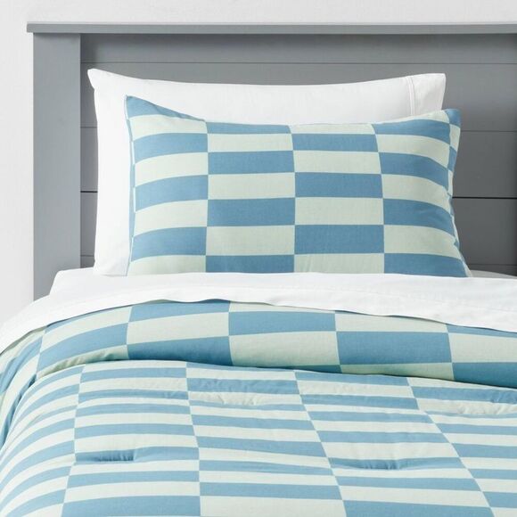 Pillowfort - Full/Queen Comforter Set Checkers - Pillowfort Blue - Picture 1 of 4